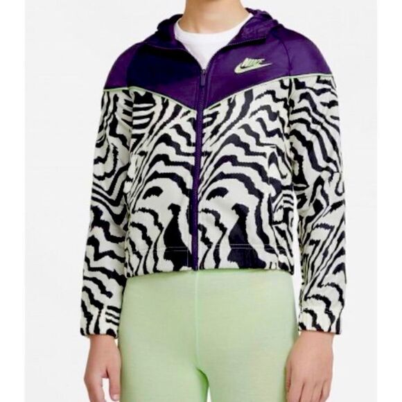Nike Jacket Girls XL Purple Animal Print Full Zip Long Sleeve Hooded Pockets - Picture 1 of 7